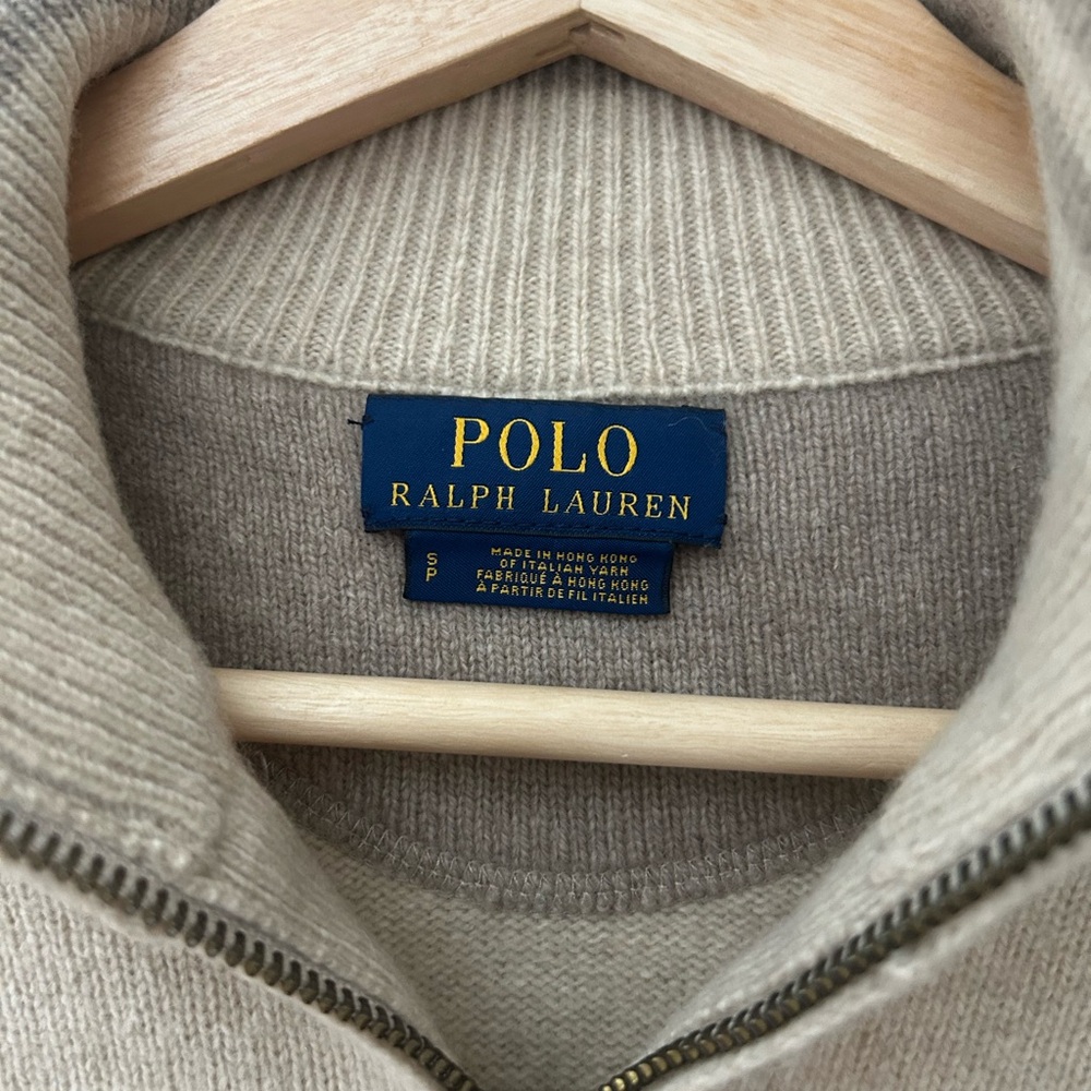 Polo by Ralph Lauren Men's Small Tan Beige Wool Cashmere Quarter Zip-Up Sweater - Picture 3 of 6